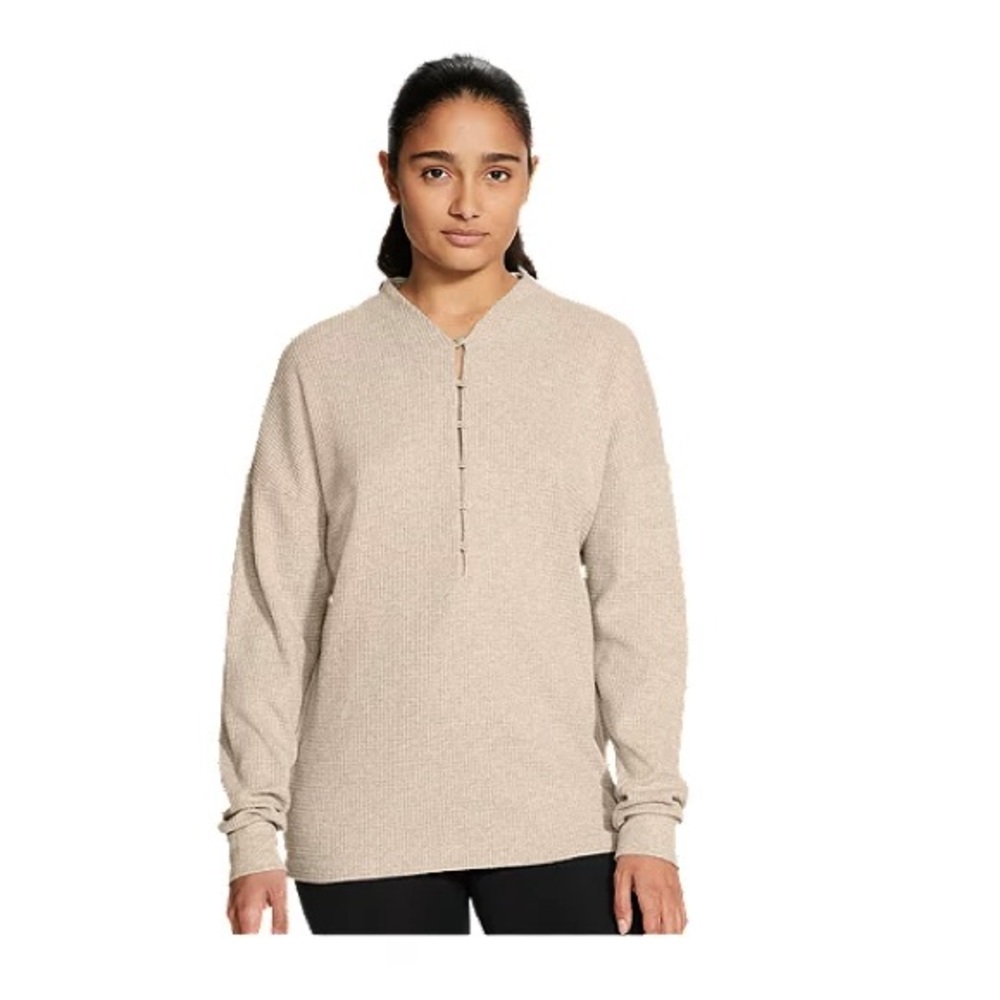 Beige Long Sleeve Henley Top